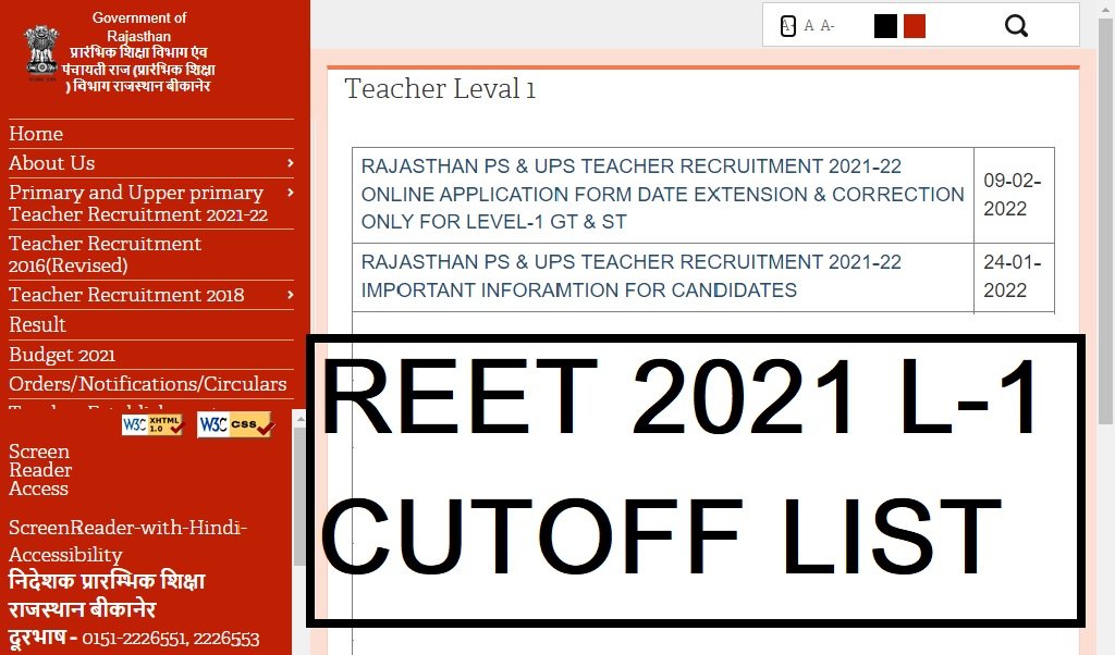 Reet 2021 L-1 final Cut Off Marks